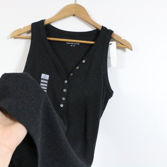 *Denver Hayes Charcoal Heather V Neck Henley Tank NWT - Picture 6 of 7